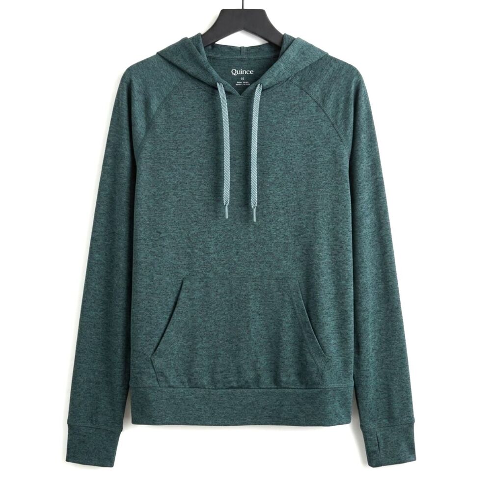 QUINCE Performance Pullover Hoodie Buttery Soft Activewear Heather Green Medium